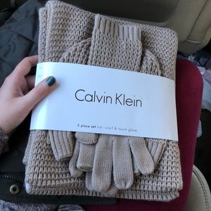 Calvin Klein 3 piece hat, scarf & touch glove